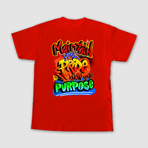Red Short Sleeve T-Shirt "Maintain Your Pride Know Your Purpose"